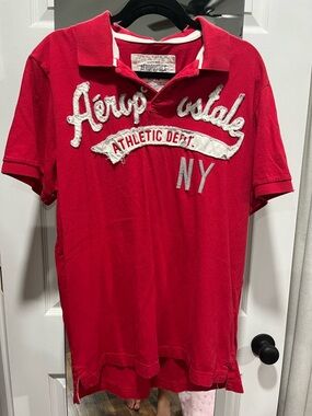 Aeropostale Men’s Red Polo with White Embroidered Athletic Logo